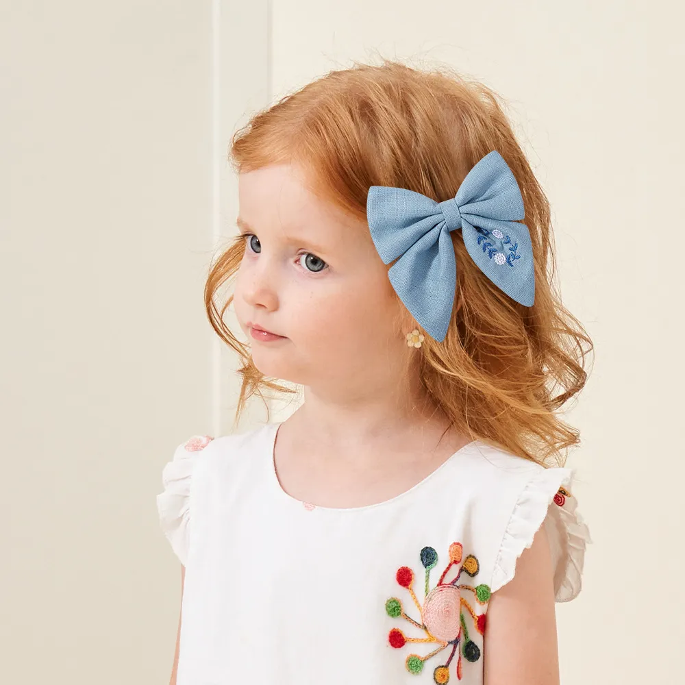 Girls Kids Big Bow Barrettes Solid Color Embroidered Bowknot Clips Hairpins Children Hair Accessories Toddler Cute Headwear YL3883