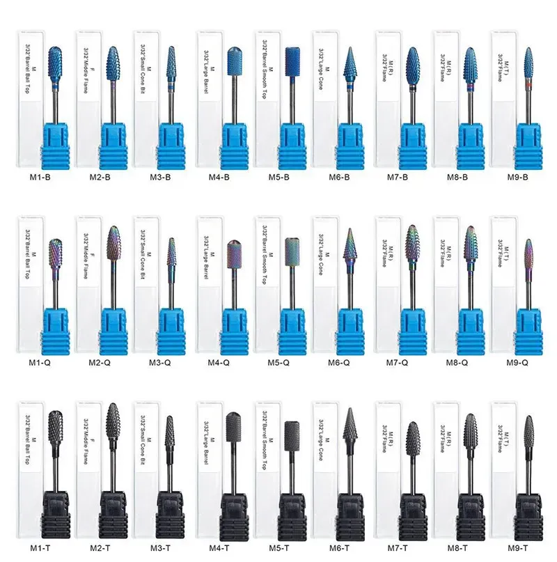 Bits 27 Types colorés Titanium Nail Drill Bits en céramique frappeur tungstène Machine électrique fichiers de polissage UV Gel Outils de suppression