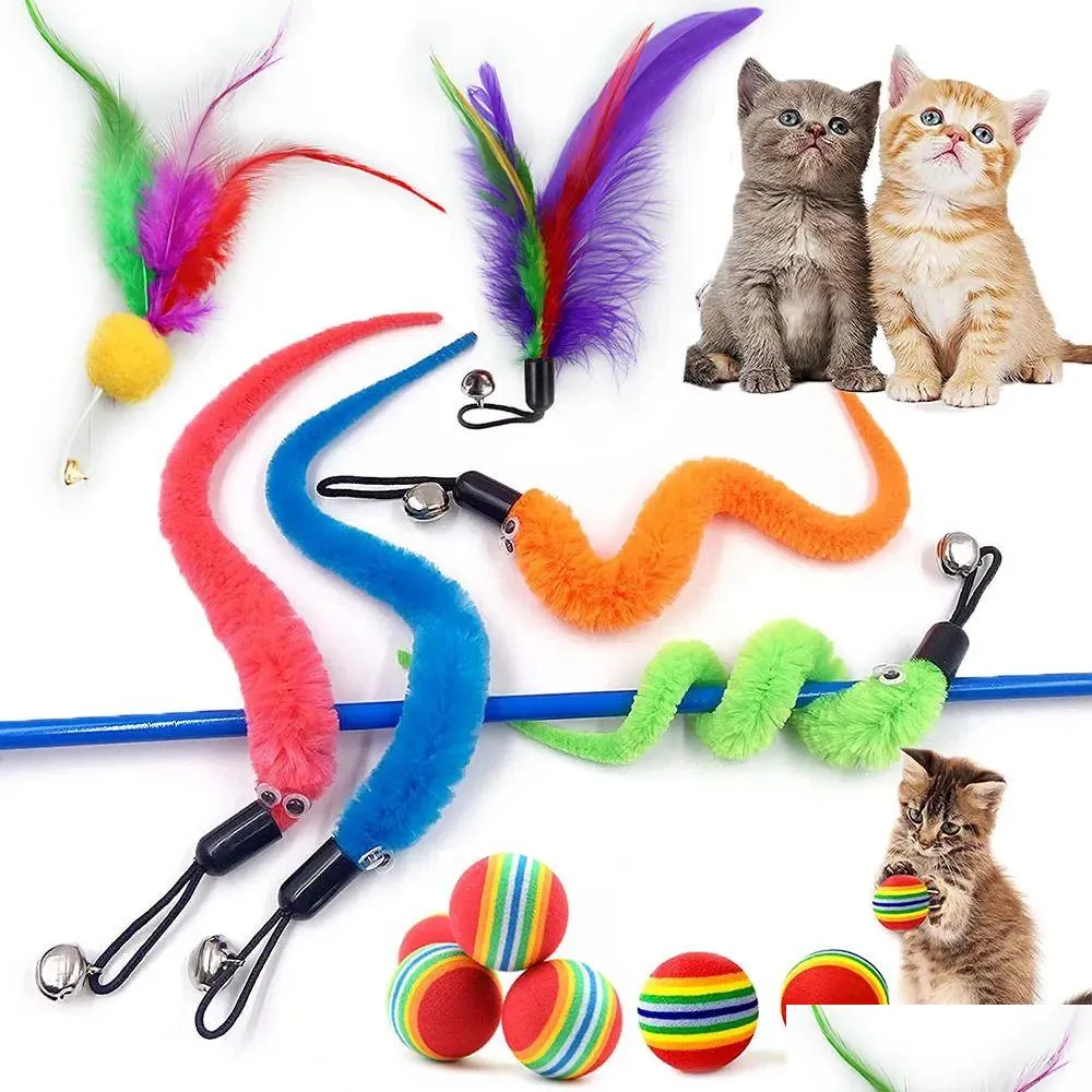 Cat Toys 5 100pc Interactive Feather Toy Accessories False Mouse Worm med Bell Replacement Refill Foam Ball Training Kitte HomeFavor Dh2kx