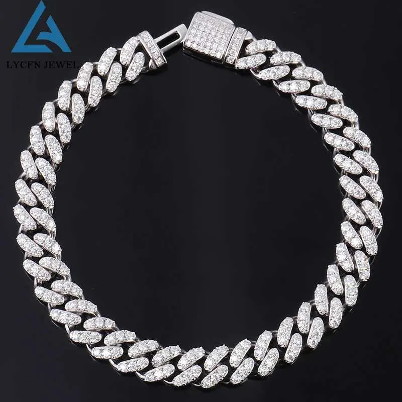 Strängar 6-10 mm Moissanite Diamond Cubic Chain Armband för Mens White Gold Plated 100% S925 Sterling Silver Classic Hip Hop Jewelry 240424