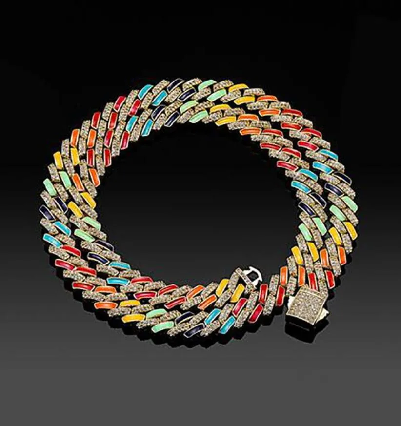 10mm Eced Emaille Cuban Link Chain Halskette Armband 14K Weißgold 2 Reihen Diamant Kubikzirkonias Schmuck 18inch22inch5885800