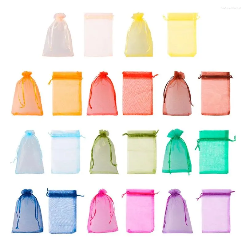 Sachets de bijoux 110pcs Sac en organza Bijoux Stockage Mariage Faveur Fête Mesh crampon cadeau mixte Emballage de couleur 15x10cm