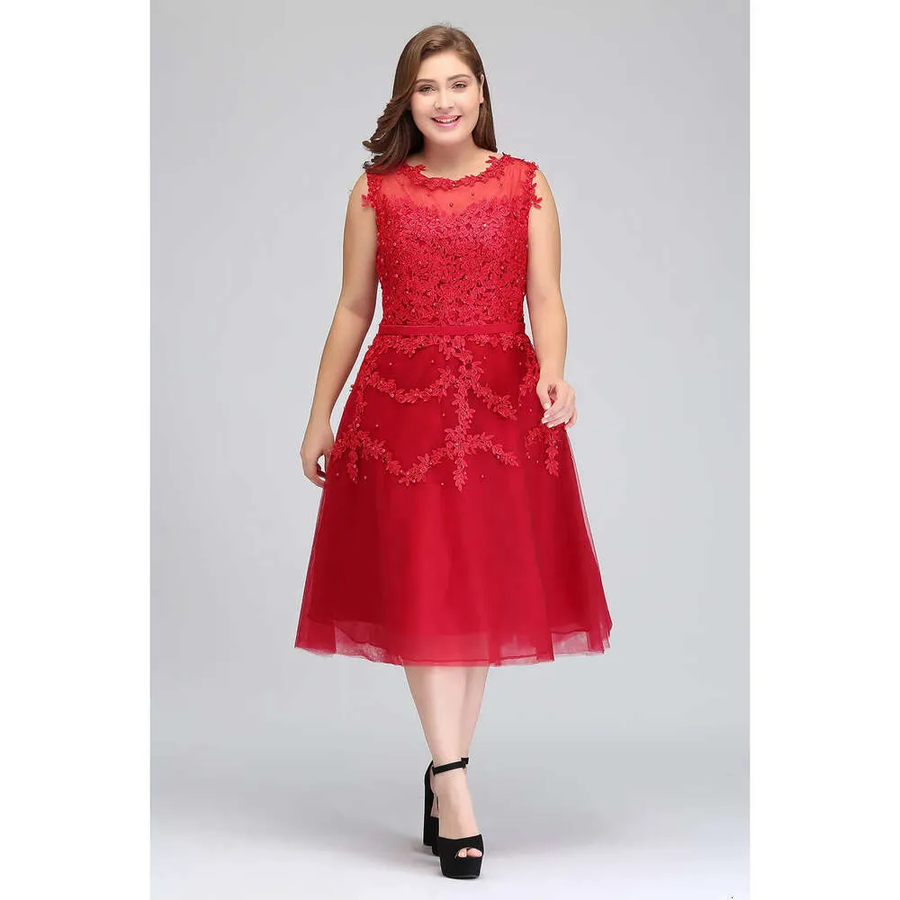 knee length party plus size red dress Plus Size Prom Dress: Dark Red Circle Skirt, V-neck Polyester