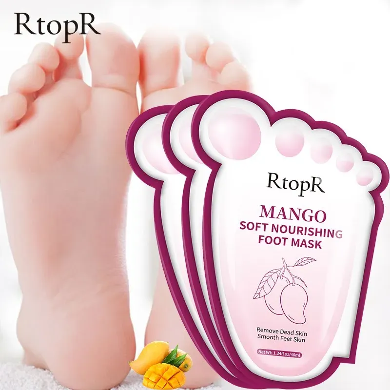 Pieds 3 -bag Mango Foot Mask Peel Dead Whitening Whitening Hydrating Exfoliant Renyal Pedicure Retirez les chaussettes de talon de peau morte épluchante