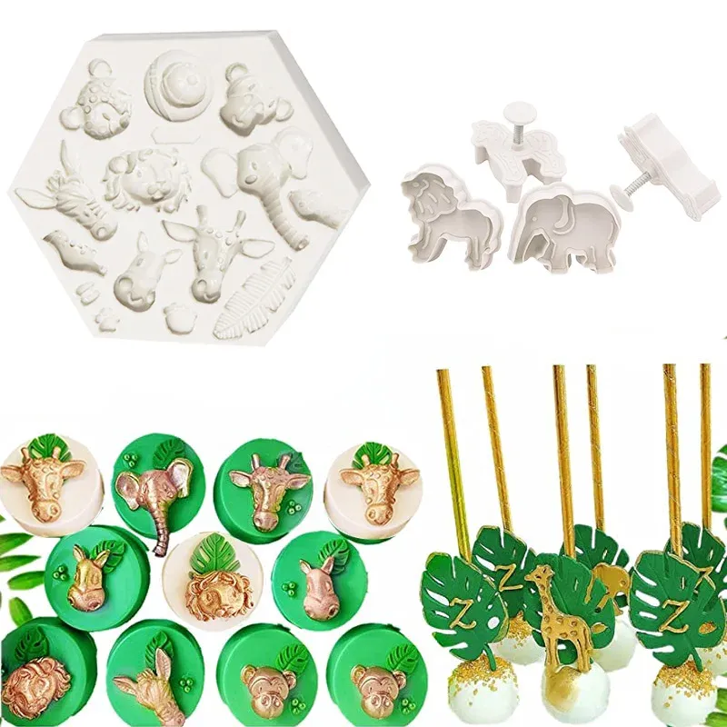 Moulds Jungle Safari Animal Silicone Cake Mould 3D Safari Animal Shape Fondant Cake Mousse Baking Mold for Birhtday Party Baby Shower