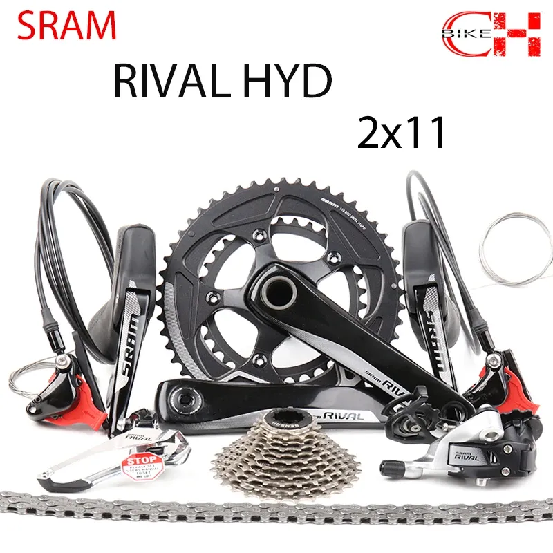 部品SRAMライバルHYD 2x11 22スピードロードバイク油圧ディスクブレーキデレイラーグループセット50x34T 170mm 2ピストン自転車シフターキット