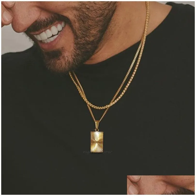 Pendant Necklaces Men Necklace Gold Plated Embossing Radiation Rec Stainless Steel Sunburst Charm Jewelry Drop Delivery Dhjfv