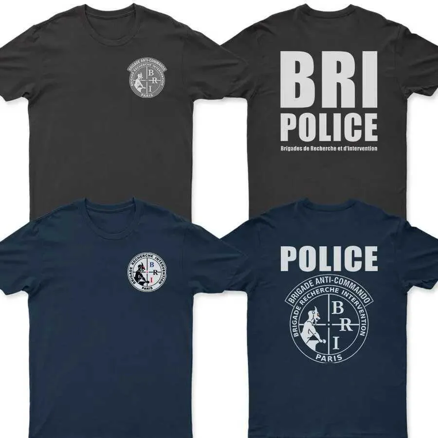 メンズTシャツフランスの旅行研究介入Bri Brigade Anti Assault Tシャツ100％コットンOネック半袖カジュアルメンズTシャツJ240426