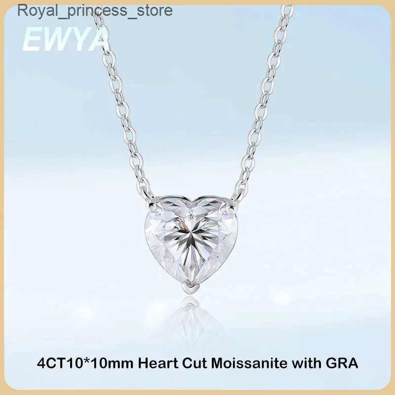 Collane a ciondolo Ewya Luxury 4ct 10 * 10mm Copertura cardiaca D Colore Mosonite Womens Necklace a ciondolo S925 Silver Diamond Test Necklace Q240426