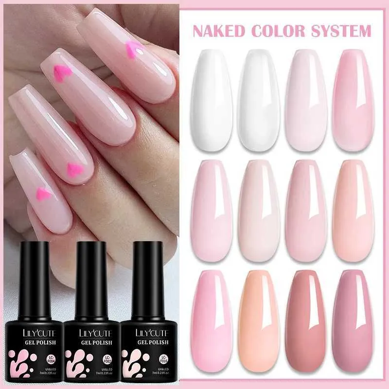 Smalto chioda lilycute 7 ml nude gel gel gel gel gelatina rosa gel vernis semi permanente gel gel UV art nail art basare top coat y240425