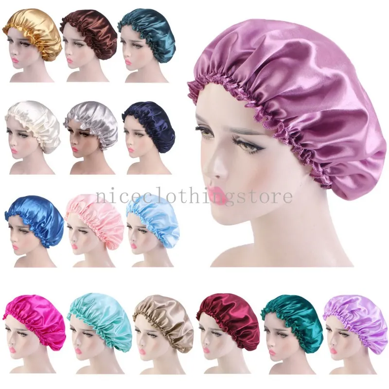 Ladies Satin Sleep Cap Women Night Hat Sleeping Elastic Turban Hair Bonnet Silk Beanie Headwear Hat Head Wrap Scarf Solid Color