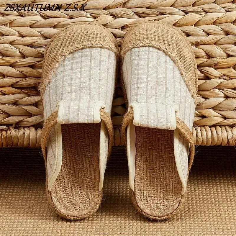 Buty swobodne styl etniczny Kobiety Kobiety Slipper Spring Summer Flat Shoe Linen Sofe Solel Sandal Ladies 2024