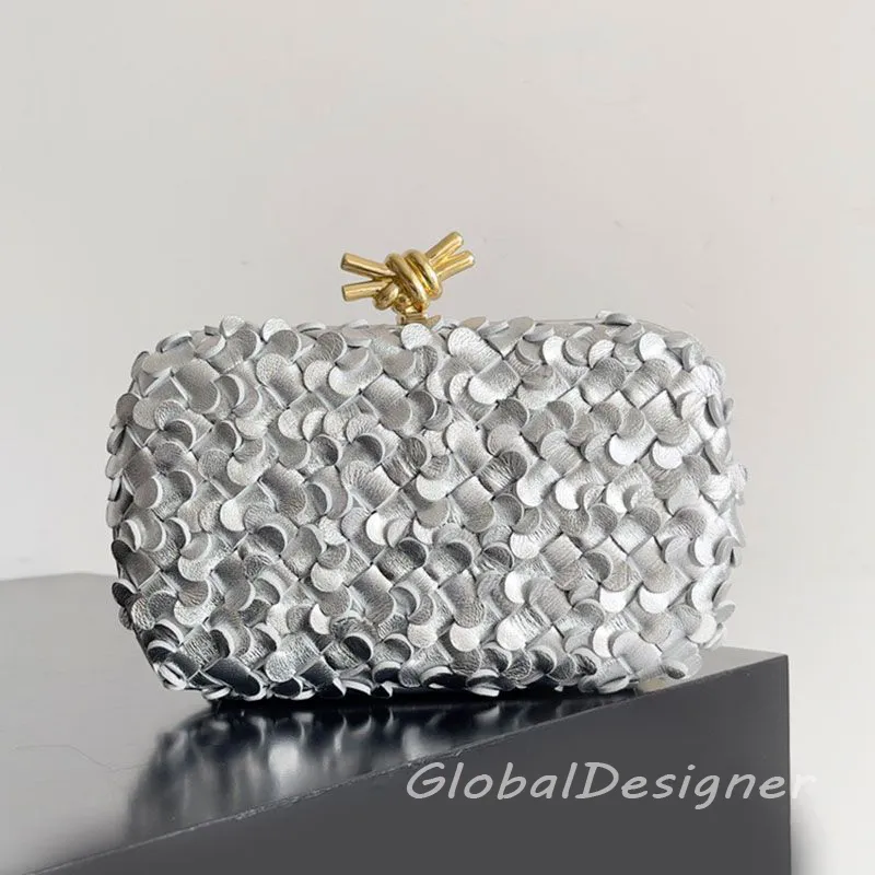 9A designer women knotted clutch bag woven vintage evening bag silver gold purse handbags wedding dress party lady fashion mini bags luxury leather flower box summer