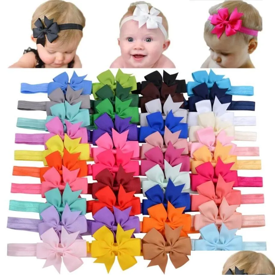 Hair Accessories Cute Bow Tie Headband Band Diy Handmade Grosgrain Ribbon Elastic Hairband Baby Kids 30 Colors Drop Delivery Maternity Otv6K