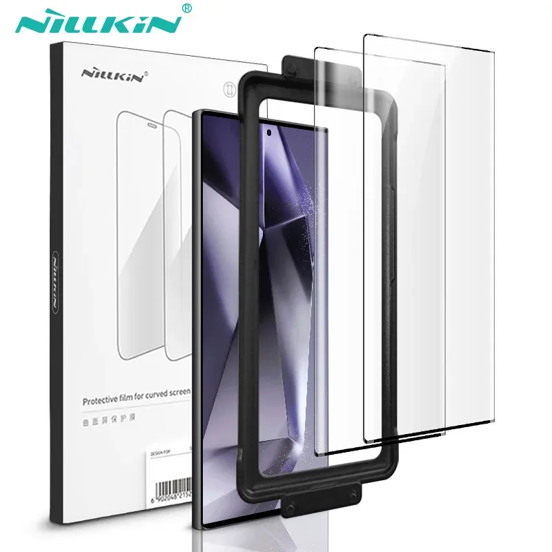 Beschermers Nillkin 2pcs Volledige lijmscherm beschermer voor Samsung Galaxy S24 Ultra volledige omslag Softfilm voor Samsung Galaxy S23/S22 met gereedschap