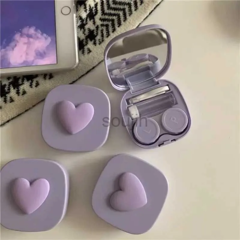 Компания Contact Lins Accessories Purple Heart Contact Lins Box с зеркалом Mini Lovely Eyes Contact Lins Container Box Комплекты для путешествий женские аксессуары для очков D240426