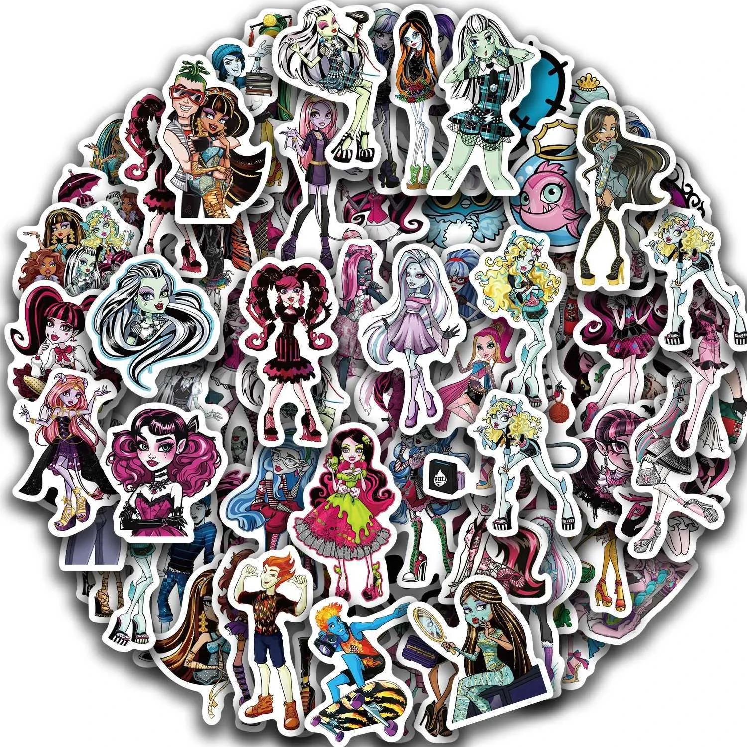 Tattoo -overdracht 70 stks Riman Monster High School Graffiti Sticker Pack voor fietscomputer Notebook auto koelkast Persoonlijkheidsstickers 240426