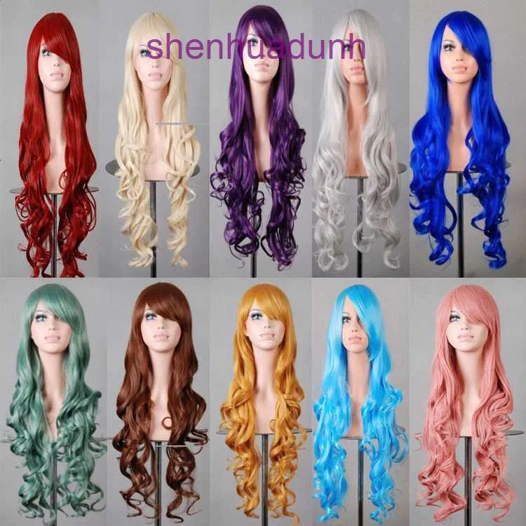 80cm multicolor Cosplay animation wig Harajuku color female long curly full head cover