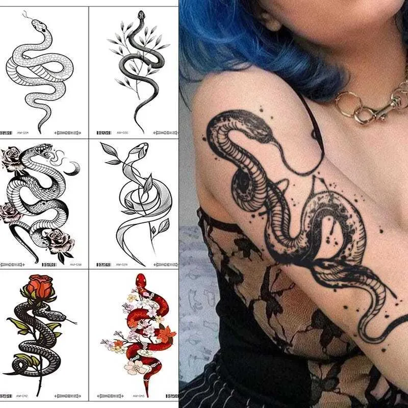 Tatouage Transfert Femmes Snake Tatouages temporaires Autocollants imperméables Hotwife Eagle Henna Tattoo Fake Body Art Festival Accessoires Fashion Hot Girl 240426