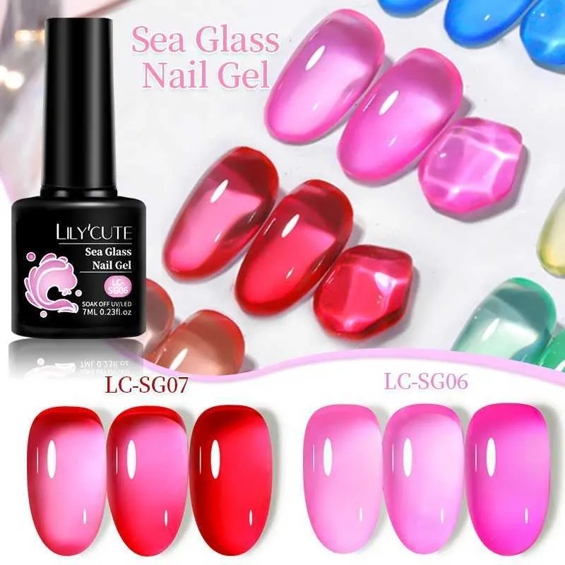 Esmalte lilycute 7ml Jelly Gel Gel esmalte Série de verão translúcida cor rosa vermelho semi permanente imersa