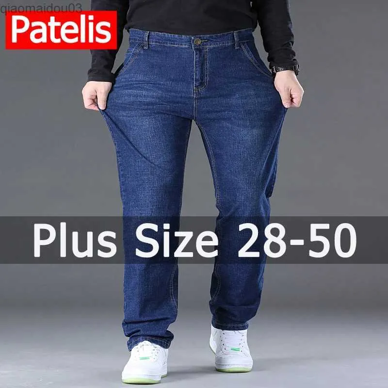 Jeans masculinos jeans azul em tamanho 48 e 50 adequados para jeans de 45-150 kg de jeans largos de perna larga Pantalon Hommel2404