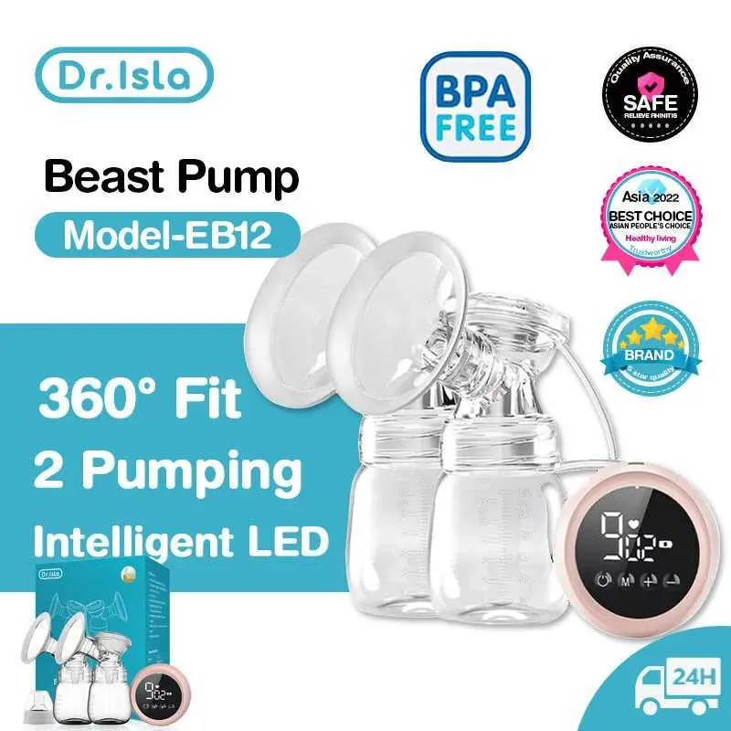 Borstvanden Dr. Isla Dual Electric Breast Pump Krachtige ZUCHT CUP USB Elektrische borstpomp met babyfleshot en koude pad tepel 240424