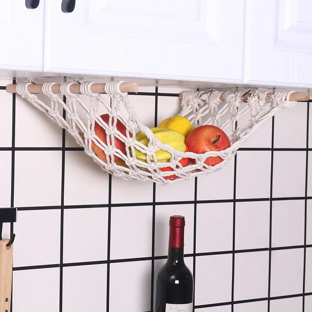 Körbe handgewebtes Makrame -Obst -Baumwollseil Netz unter Schrank Obst Gemüse Hanges Korb Küche Lagerorganisator Dekoration Dekoration
