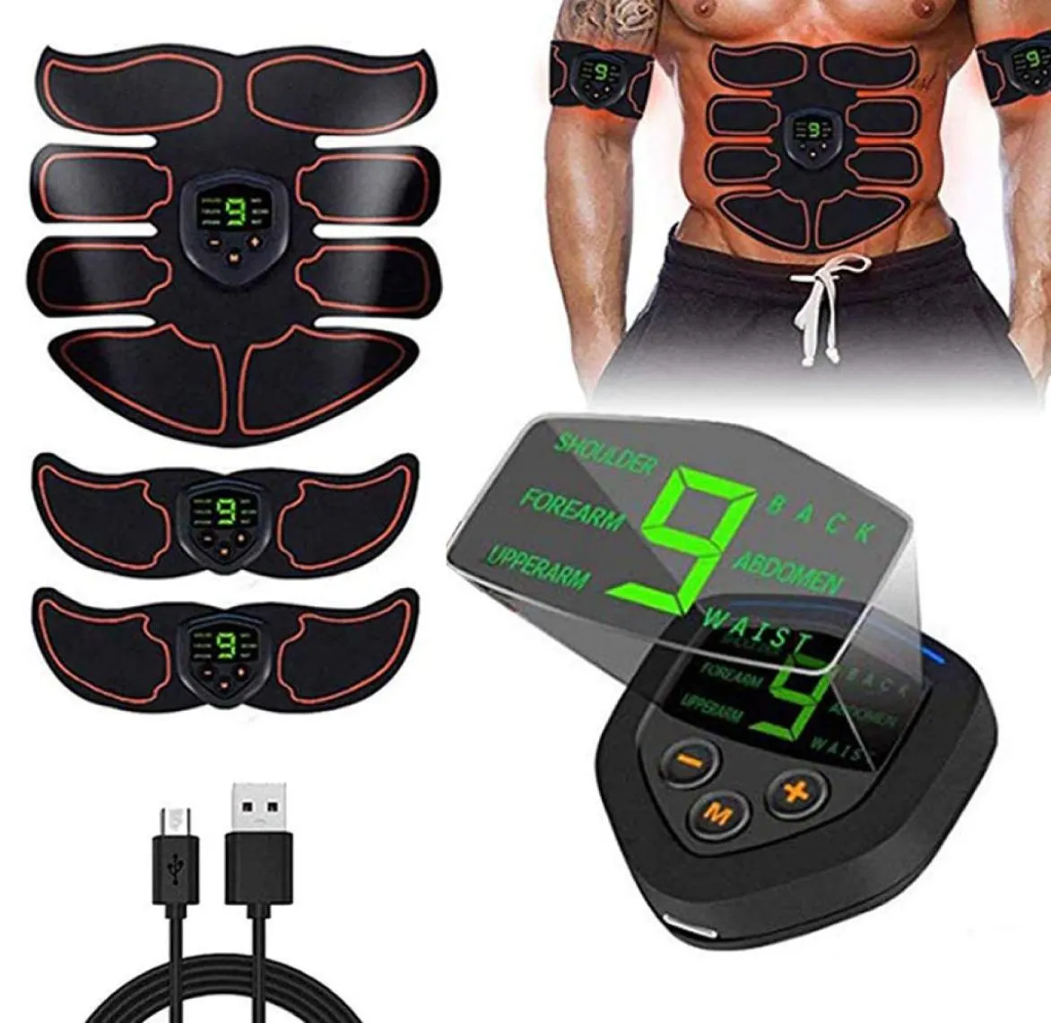 Abdominal Muscle Stimulator ABS EMS Trainer Body Toning Fitness USB Rechargeable Muscle Toner Workout Machine Men Women Training Q8443301