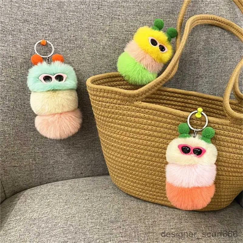 Keychains Lanyards Cartoon Plush Keychain For Women Girl Funny Pompom Stuffed Animal Doll Key Chains Backpack Car Pendant Accessories Jewelry Gifts