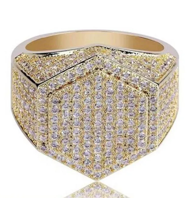 Med sidorstenar män ring is ut 3a rhinestones ringer överdådiga juveler guld silver mode smycken hela hiphop2733596