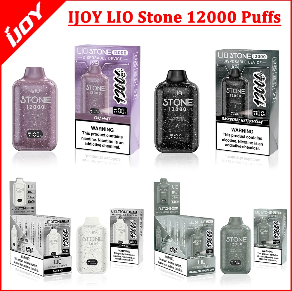 Original iJoy Vape Lio Stone 12000 Puffs 12K engångsång 650mAh Type-C laddning 18 ml Förfylld pod med digital display 15 smaker 5% billiga vape e cigaretter