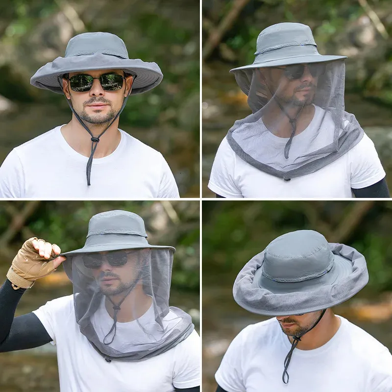 Large Outdoor Sun Hat Brim Sun Hat Gauze masks Protective Fisherman Fishing Cap Cap Hat Of Mosquitoes
