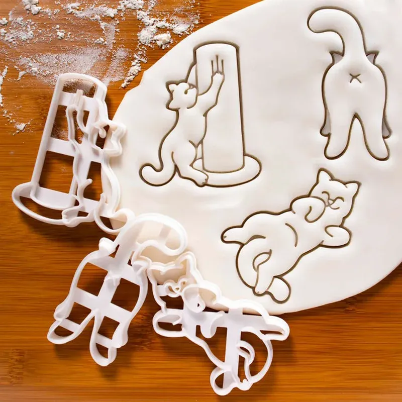 Formar 3st/Set Cat Kitty Butt Cookie Cutters Mold Diy Christmas 3D Biscuits Mold For Kids Children Cute Bakeware Plastic Baking Tool