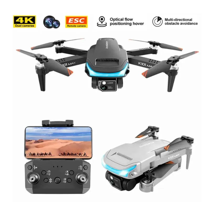 ZK20 NYA K101 MAX MINI DRONES 4K Dual HD Camera Optical Flow 3-sidigt hinder Undvikande Lokalisering RC Quadcopter Toys Gifts