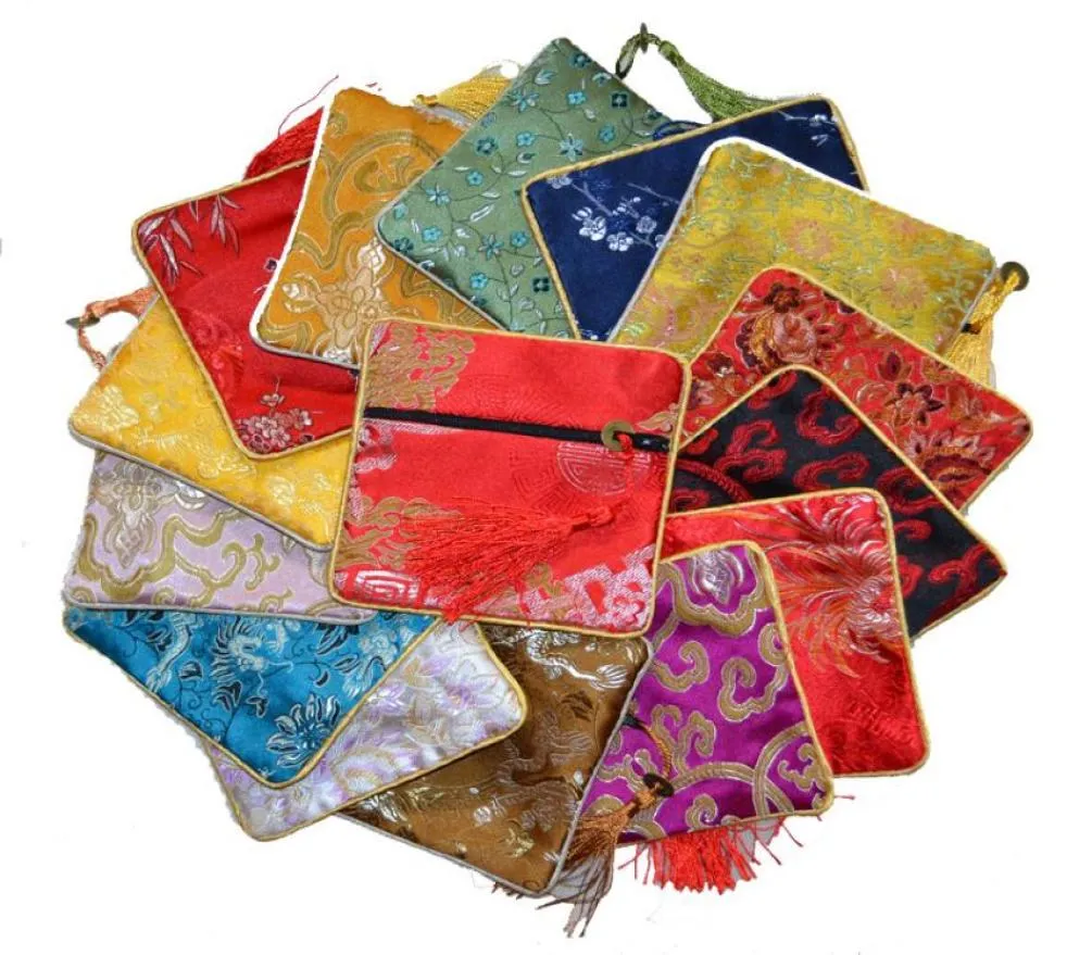 Cheap Small Zipper Craft Bag Coin Purse Tassel Chinese Silk brocade Jewelry Bracelet Bangle Storage Pouch Gift Packaging 5pcslot2118439