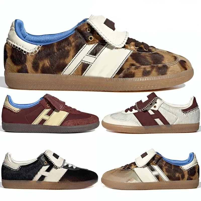 2024 Herrkvinnor Plattform Lågvaror Wales Bonner Leopard Dark Brown Fox Brown Pony Tonal Cream White Men Women Trainers Sneakers