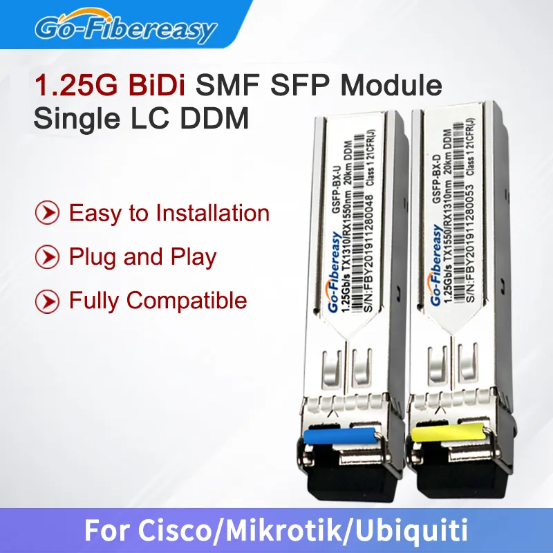 Gigabit SFP Bidi LC Module optique à fibre unique 3/10/20/40/80/100Km 1000Base-Bx WDM SFP Transmetteur MODULE POUR MIKROTIK / TP-LINK