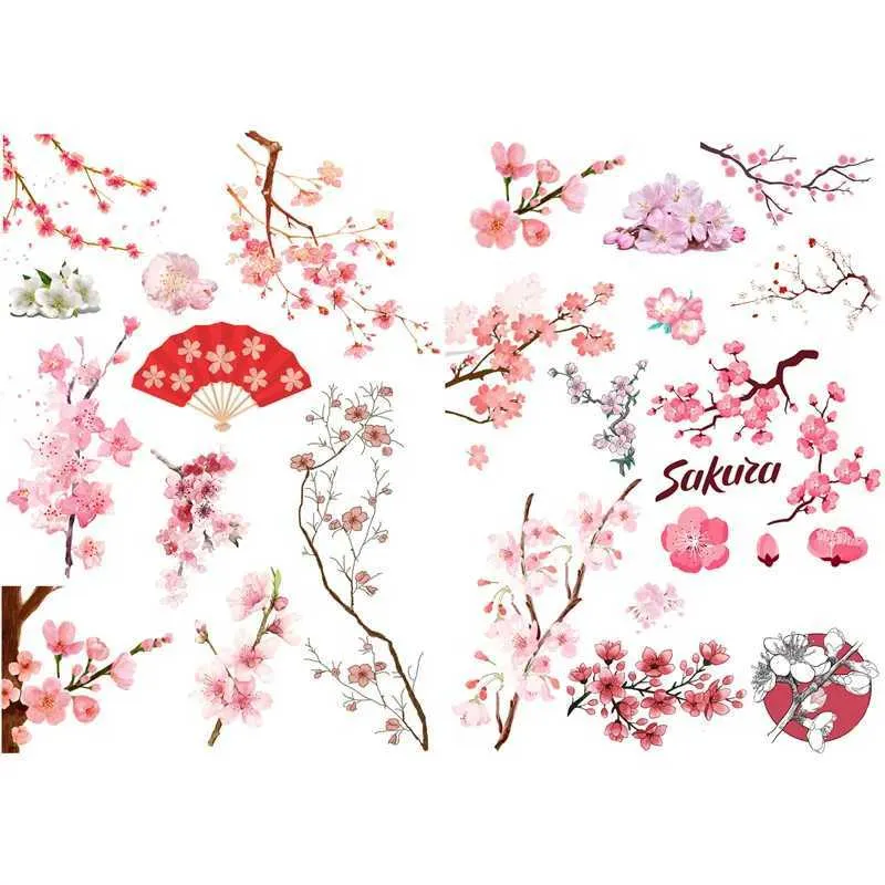 LGUF Tattoo -overdracht 1 PCS Plum Blossom Ink Paint Decor Cute Aesthetic Book Journal Stickers Scrapbooking Stationery Sticker Flakes Art Supplies 240427