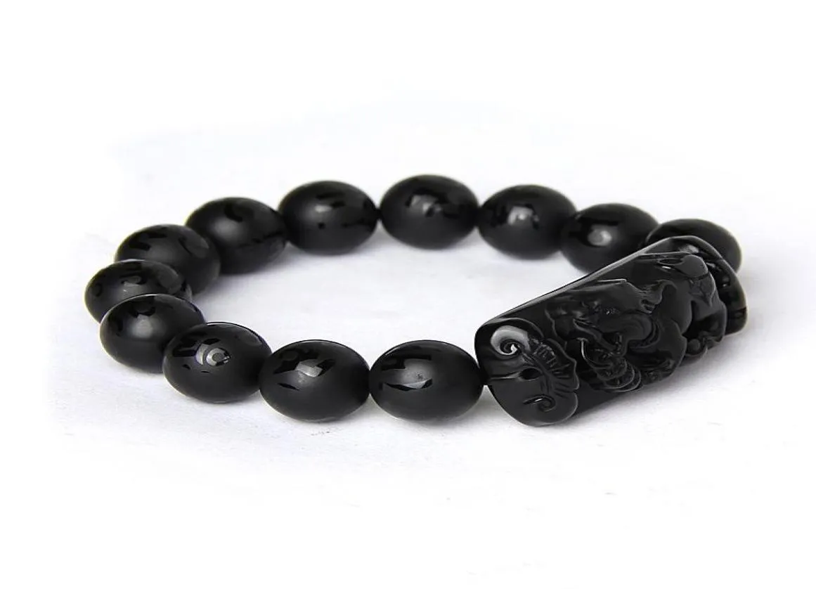Hela Scrab Black Natural Obsidian Stone Armband Sex ord Buddha pärlor pixiu armband för män kvinnor mode välsigna smycken b4017592