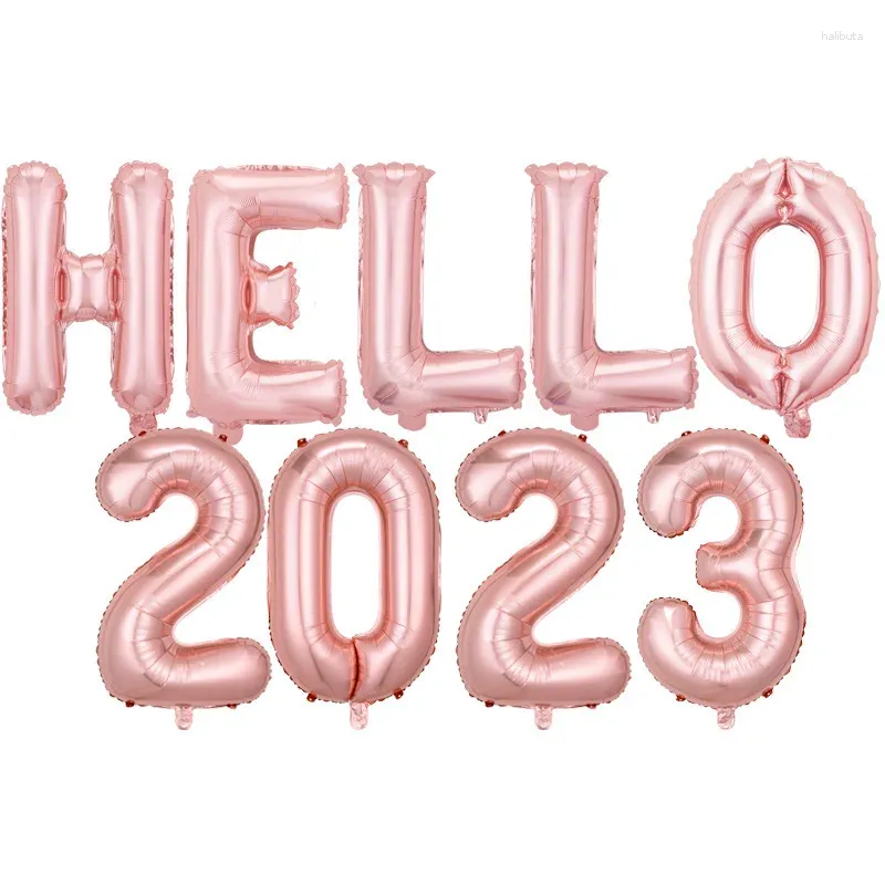 Feestdecoratie 16inch ballonnen Set 2024 Happy Year aluminium Baloon Jaardag Scene Hello Foil Ballons