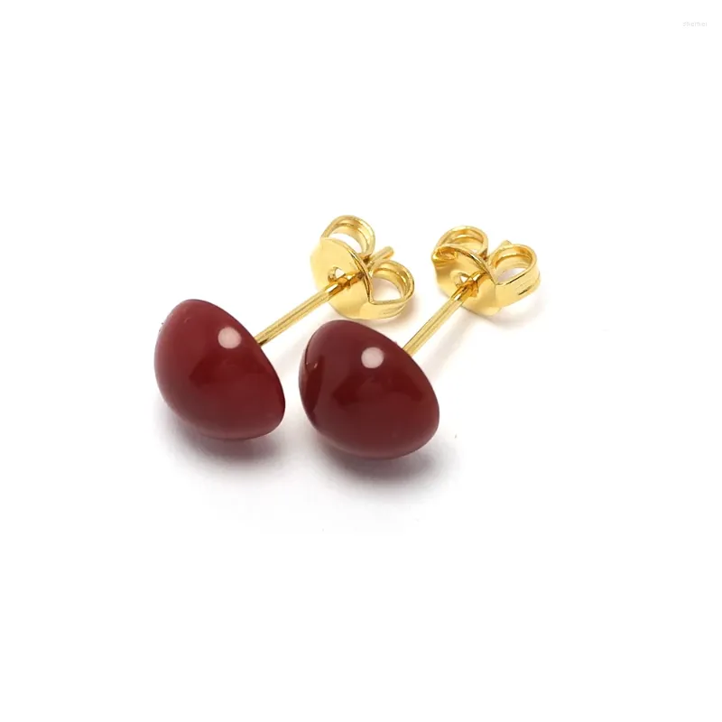 Orecchini per borchie per le orecchie rosse con cartilagine 8mm cartilagine piercing gioielli piercing 24k oro oro agopuntura in ottone cabochon pietra moderna