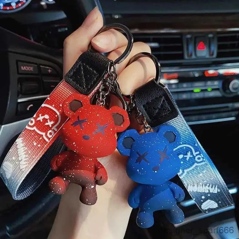 Chaços de chaveiros desenho animado urso -chave Chain Chameleon Resin Kichain Fita Tape Fashion Fashion Doll Bag Pingente Holiday Car Key Ring for Girl Jewelry Gift