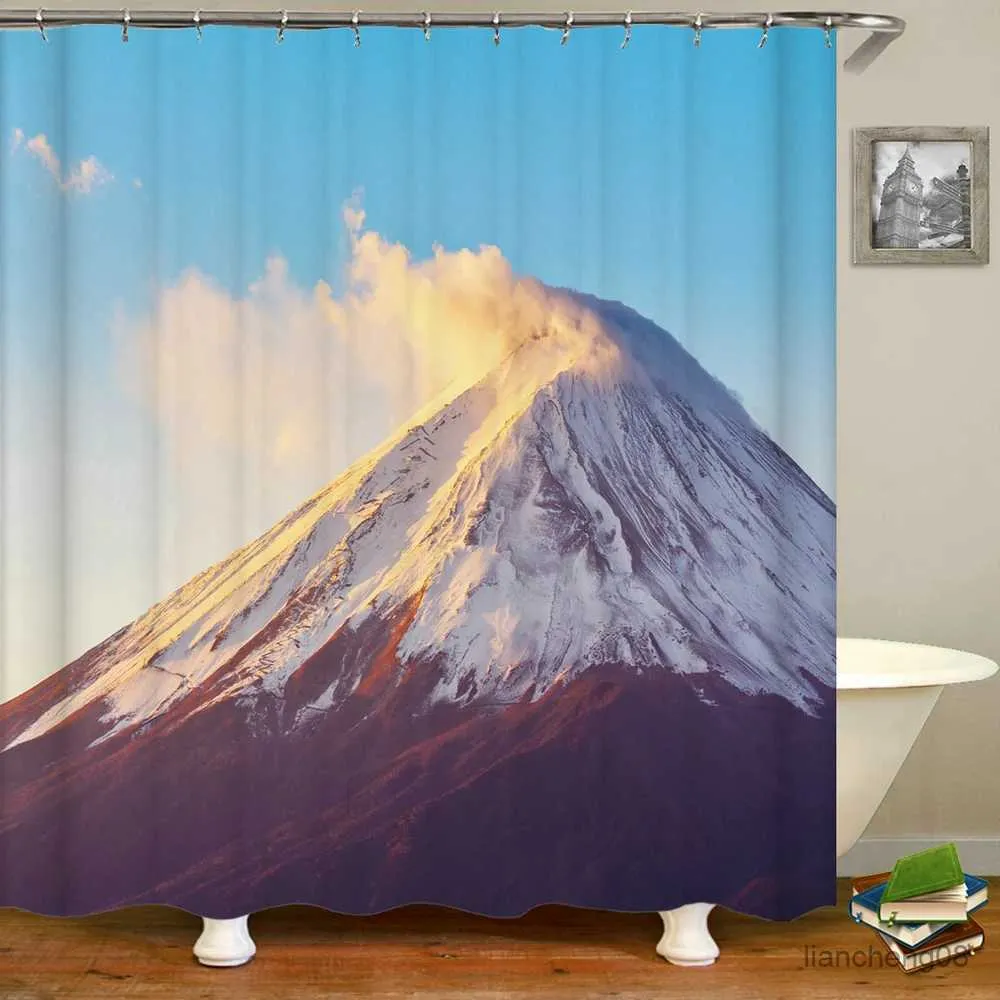 Rideaux de douche rideaux de douche de salle de bain Mount Fuji Courettes de bain étanche à imprime 3D 180 * 180 Tissu en polyester lavable