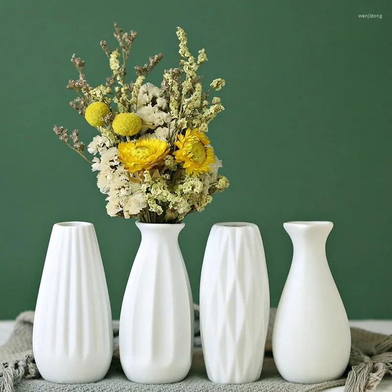 Vasos vaso de cerâmica branca lisada lisada flor pequena flor para flores secas arranjar garrafas de graffiti para colorir diy