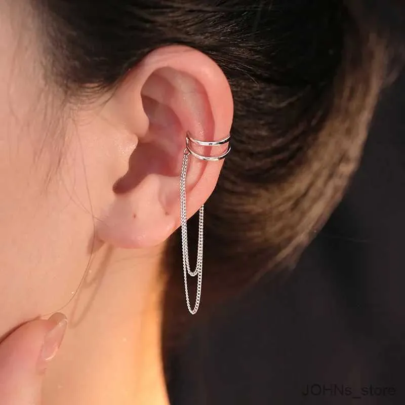 Charm 1PC Silver Color Long Tassel Clip Earrings for Women Men Creative Simple C Ear Cuff Non-Piercing Ear Clip Trend Jewelry Gift