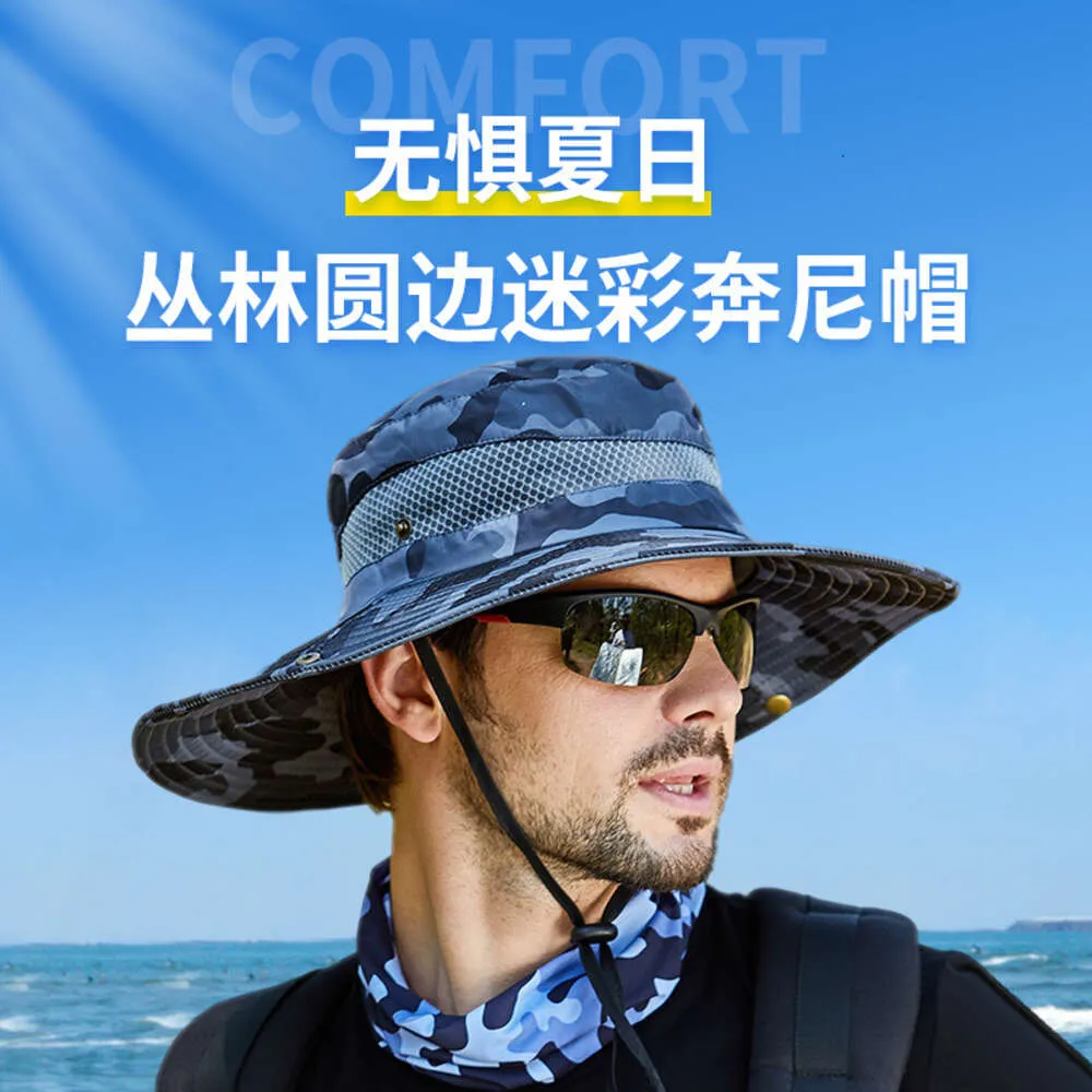 9018 Outdoor Fisherman Hat Leisure Jungle Round Edge Net Hat Mountaineering Fishing Camo Benni Hat