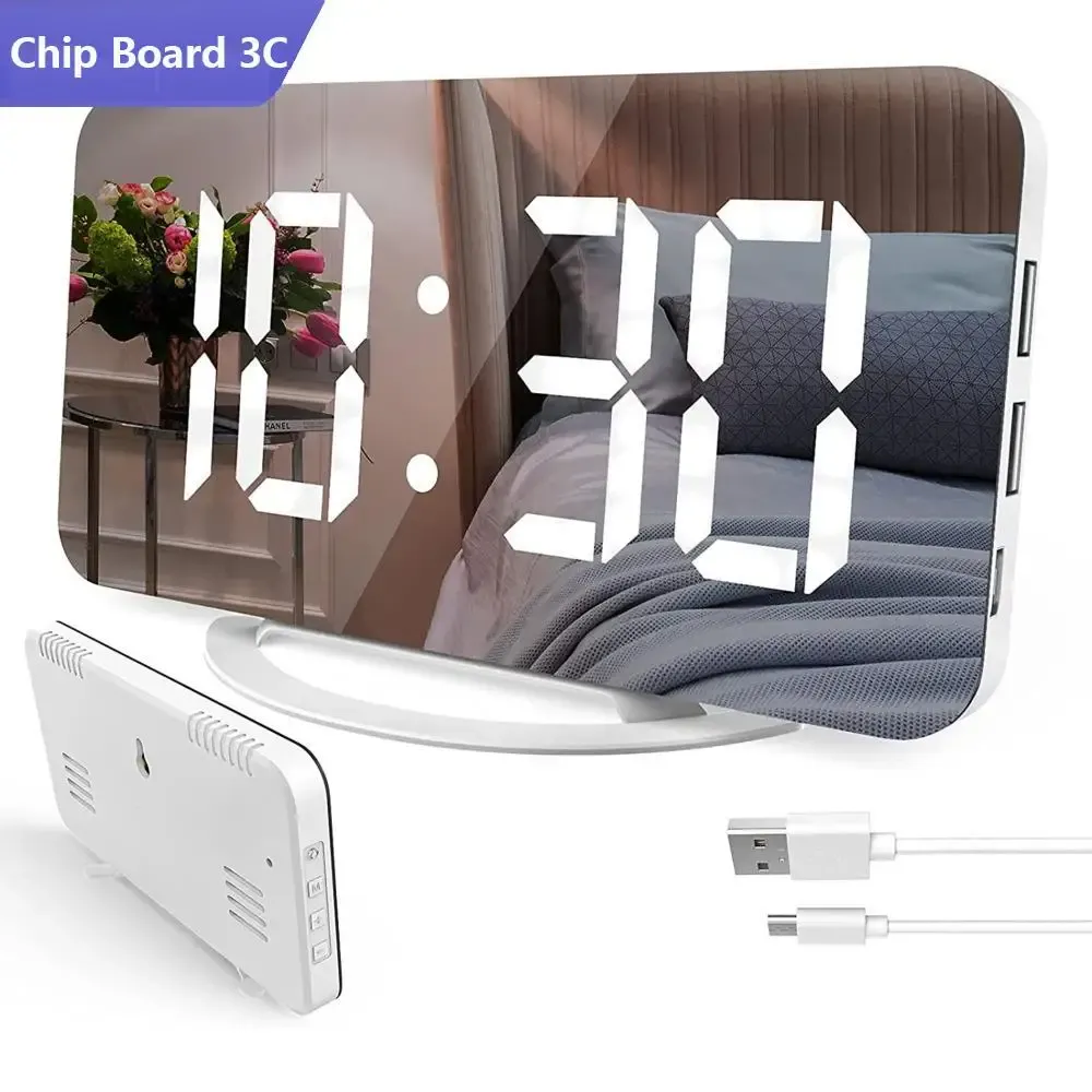 Klokken nieuwe digitale wekker 7 "grote LED -spiegel elektronische klokken met touch snooze dubbele USB lading bureau muur moderne klokken horloges