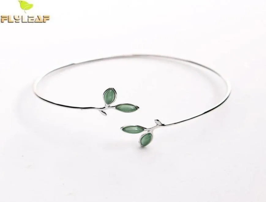 FlyLeaf 100 925 Sterling Silver Opal Leaves Buds Open Bracelets for Women Fashion Creative Lady Jewelry 20092586871861227165