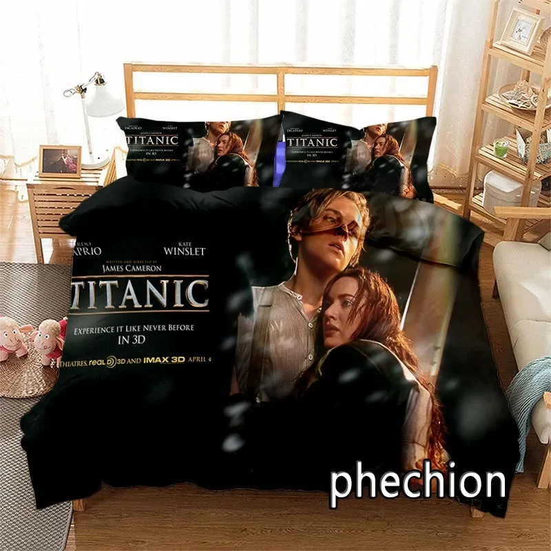 Set Nuovo film Titanic 3D Stampa da letto da letto Set copripiumini Coperchi di cuscinetti da letto con pioggia Set di biancheria da letto letto K604