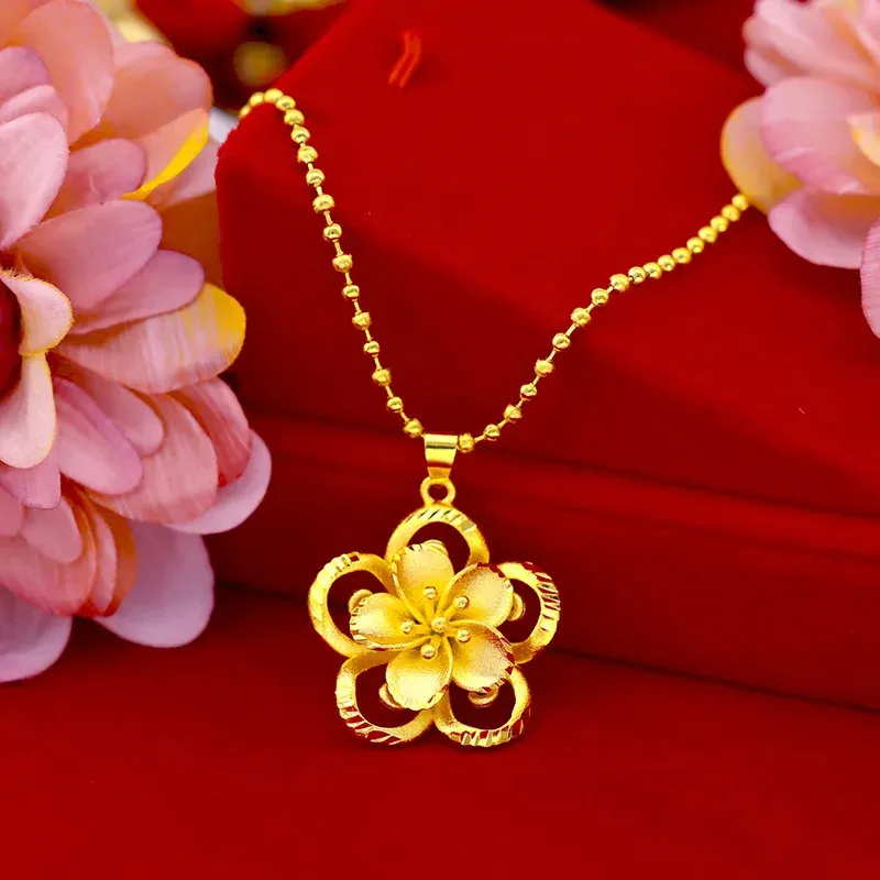 999 Pure Gold Sunflower Подвесной солнце цветок 3D Жесткое золото 18K Gold Ou750 Женщина из прекрасного рождественского подарка настоящие золотые украшения 240422